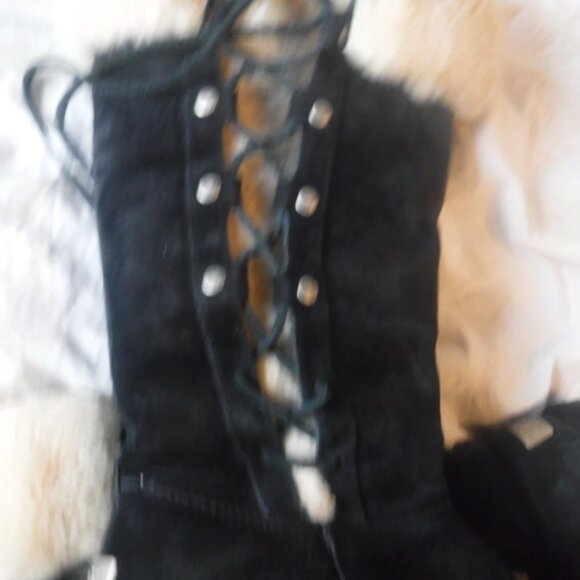 Women Black Leather Ugg Boots Interior Sheep skin Fur Lace Up womens Size 7 - Picture 9 of 14